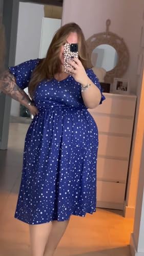 Image of RITERA Plus Size Dresses for Curvy Women Summer Spring Womens Dress V Neck Short Sleeve Casual Dress with Pockets XL-5XL