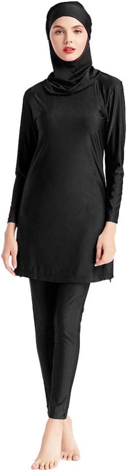 ODIZLI Women Modest Muslim Swimsuit Full Coverage Swimwear Islamic Hijab Swimming Burkini Swim Suit Solid Color