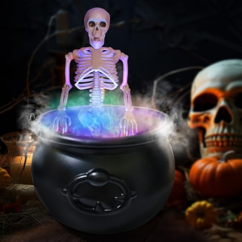 Halloween Decorations Indoor, Large Witches Cauldron with Skeleton & Fog