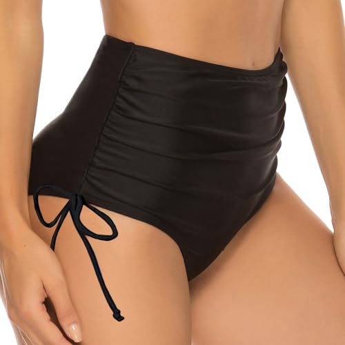 Sexybody Women High Waisted Bikini Swim Bottoms Tummy Control Bathing Suit Swimsuit Ruched Full Coverage Tie Side Swimwear4