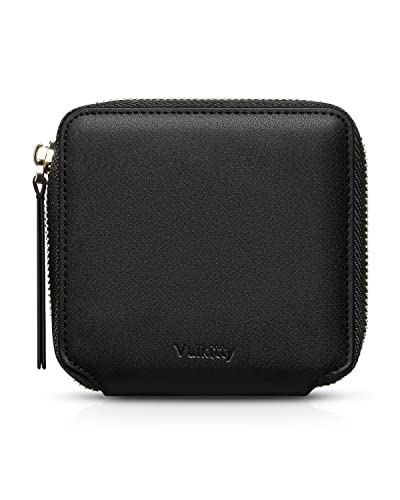 Image of Vulkitty Women Leather Wallet RFID Blocking Bifold Slim Coin Purse Credit Card Holder with Zipper Pocket Case, Black, Classic