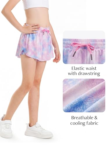 Image of Stelle Girls Flowy Shorts with Pockets Athletic Running Skirt High Waist Butterfly 2 in 1 Sports Short 5-16 Years