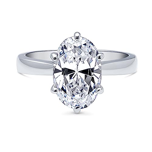 BERRICLE Sterling Silver Oval Cut CZ Solitaire Wedding Engagement Promise Rings for Her, Cubic Zirconia Chevron Wishbone Ring Enhancer, 1-3 Piece Set2