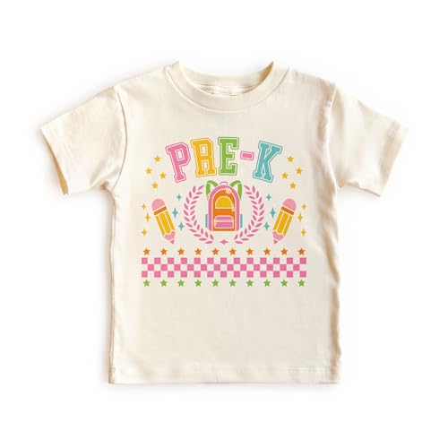 Preppy Pre-K Shirts For Girls - Back To School Pencil Backpack Outfit - Cute Gift For First Day Of School Announcement - Natural Toddler & Youth T-Shirt3
