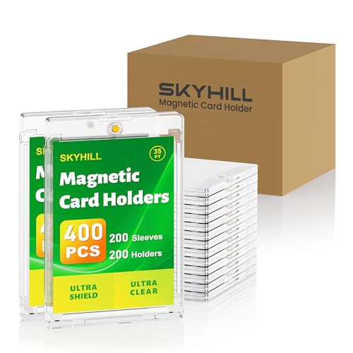 Image of SkyHill 200ct Magnetic Card Holder, 35pt Slim One Touch Hard Card Case | U-V Protection & Waterproof Mag Cases for Trading Cards. Display Case for Sports, Baseball, Football, Game Cards, 200 Sleeves