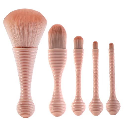 5pcs Travel Makeup Brushes Makeup Brushes SetSynthetic Foundation Blending Brush , Facial Brush Esthetician Supplies, Beige