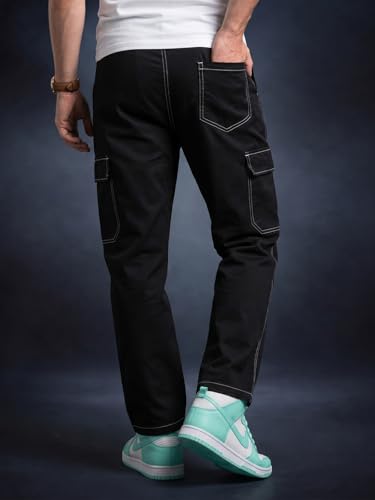 Image of Veirdo Men's Cargo Pants | Relaxed Fit Utility Trousers with Multi Pockets | Casual Streetwear Cotton Bottoms - Beige, Black & Grey| Sizes: S to XXL