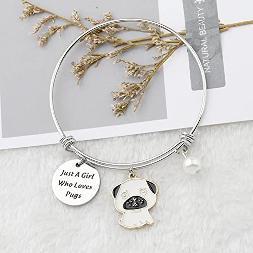 WSNANG Pugs Dog Bangle Jewelry Just A Who Loves Pugs Bracelet Pug Mom Gift Dog Lover Gift3
