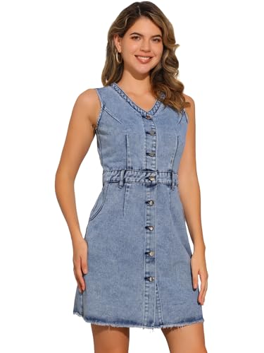 Robe mini en jean Allegra K femme vêtement denim boutonné manches courtes col V casual