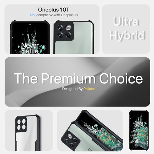 Image of Outlouders Back Cover for OnePlus 10T 5G | Ultra Hybrid Transparent | Full Camera Protection | Raised Edge | Crystal Clear Bumper Case (Black)