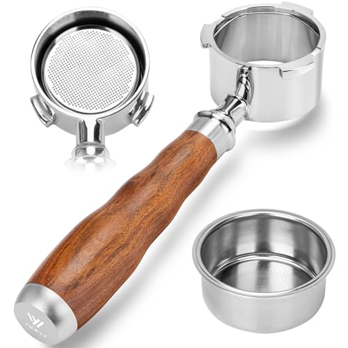 51mm 3 Ears Bottomless Portafilter 100% Stainless Steel Portafilter for Delonghi Dedica EC680, EC685 Espresso Machine,Walnut Handle