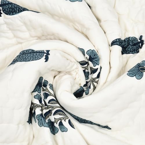 Image of BLOCKS OF INDIA Hand Block Printed Cotton King Size Quilt /Rajai (90 inch X 108 inch) (Grey Rose)
