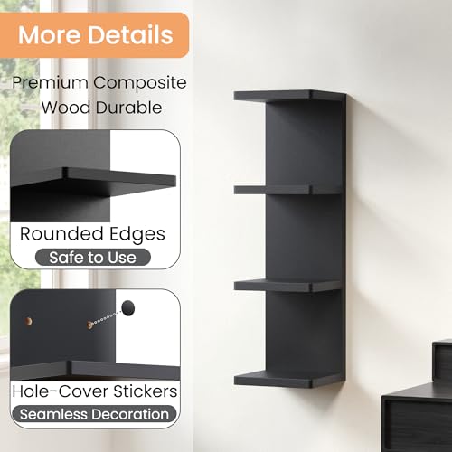 Image of upsimples 4 -Tier Floating Wall Shelf, Black Vertical Vanity Decor Shelves | Wall Display for Bag, Purfume, Shoes, Books, Storage Shelves for Bedroom, Living Room, Home Decor