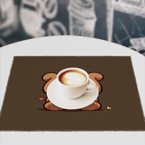 Sets de table carrés lavables marron avec motif ours mignon - 8