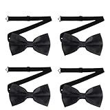JNGTKL 4 Black Bow Ties for Men, Formal Adjustable Dickie Bows, Neck Bowtie Satin Bow Tie, Elegant Black Bowtie Set, Pre-Tied Bow Tie for Weddings, Business Meetings, Holiday Celebrations