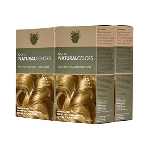 ONC NATURALCOLORS 8G Honey Blonde (Pack of 4) 4 fl. oz. (120 mL) Heat Activated Healthier Permanent Hair Dye with Certified Organic Ingredients, Ammonia Free, Vegan Friendly, 100% Gray Coverage Cover