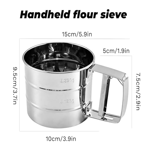 Flour Sifter for Baking, Powdered Sugar Shaker Duster - Stainless Steel for Flour Powdered Sugar Cocoa - Thumbnail 3