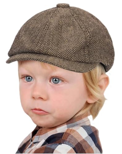 Kids Vintage Newsboy Cap Beret-Cabbie-Hat-Pageboy-Caps Tweed Flat Driver Hat for Boys Girls 4-9 Years