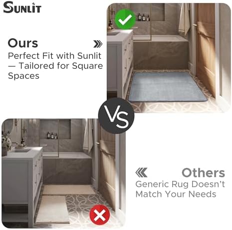 Sunlit Square Bathroom Rug 32x32, Soft Super Absorbent Bath Mat Quick Dry, Washable Bathroom Mat, Non-Slip Square Bath Rug, Cozy Shower Rugs Bathmat, Gray - 2