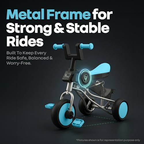 Image of R for Rabbit Tiny Toes Y Ace Premium Designer Tricycle for Kids 2-5 Years Upto 25Kg Weight with Strong Metal Core Frame, Anti-Slip Handlebars & Smooth Wheels | 95% Pre-Installed Baby Trike (Blue)