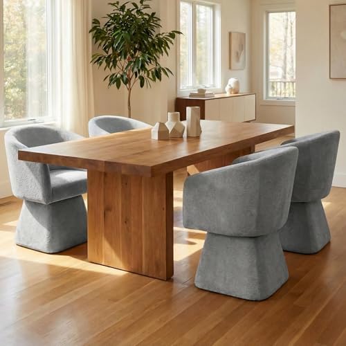 Image of VKNOW Upholstered Swivel Dining Chairs Set of 2 with Barrel Back and Arm | Modern Accent Arm Chair with Thickened Cushion, Soft Chenille Fabric, for Dining Room, Living Room, Vanity, Gray