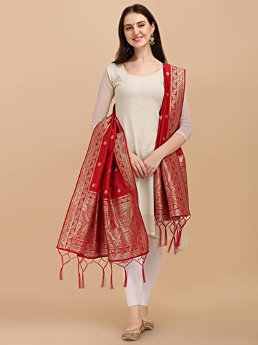 Image of DEVANGI Women's Woven Banarasi Silk Dupatta /Chunni For Women, Floral Print 1 Meter Wide and 2.3 Meter Length Printed Designer Dupatta /Chunni For Girls