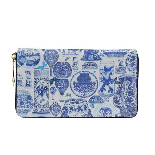 Leather Wallet For Women And Men Chinoiserie Blue And White Clutch Purse Wristlet Bag Credit Card Holder Wallet2