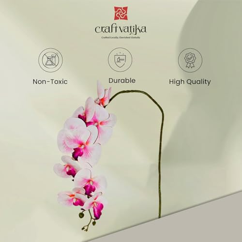 Image of CraftVatika Artificial Faux White Orchid Flower Single Stem with 10 Flower Heads | Phalaenopsis-Style Butterfly Orchid Look | Decorative Flower for Vase Decoration, Home, Office, Wedding Event Decor