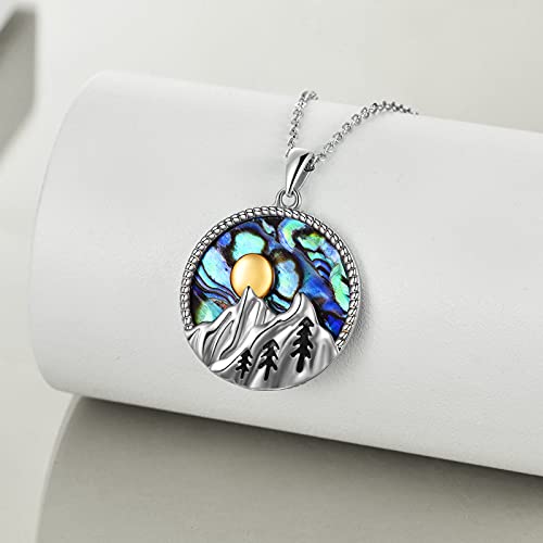 YFN Mountain Necklace Sterling Silver Abalone Shell Mountain Pendant Necklace Nature Jewelry Gift for Skiers, Hikers, Campers, Climbers and Nature Lovers2