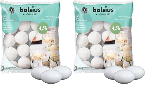Bolsius 103632053702 Bougie flottante, cire de paraffine Blanc, 4.5cm l x 4.5cm w X 3cm h Sans parfum (Lot de 2)