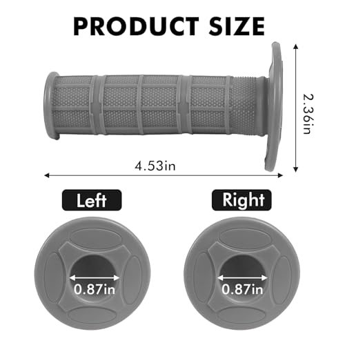 Image of 2PCS Motorcycle Handlebar Grips, Non Slip Rubber Handlebar Grips, with 7 /8 inch Left & 1 inch Right for Motorcycle, Dirt Bike, ATV, Universal Motorcycle Accessories for Women & Men (Gray)