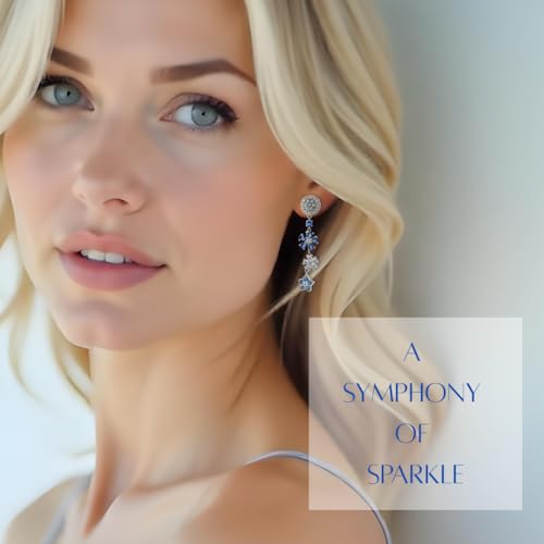 Mismatched Moissanite Earrings for Women – 102 Stones with Sapphire, Tanzanite & Cubic Zirconia – Sterling Silver Rhodium-Plated Dangle Earrings – Unique Gift for Her, Graduation, Birthday, Valentine’s Day, Mother’s Day3