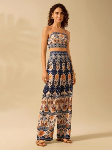 Image of KOTTY Women's Boho Printed Wide-Leg Trousers for Casual and Resort Wear