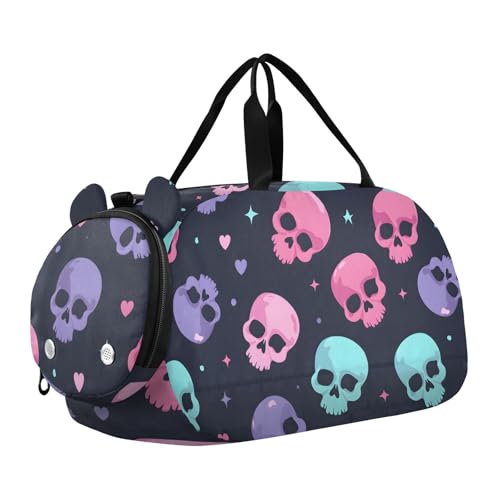 Duffle Bag for Boys or Girls with Shoes Compartment, Cute Skull Head Sports Travel Bag Overnight