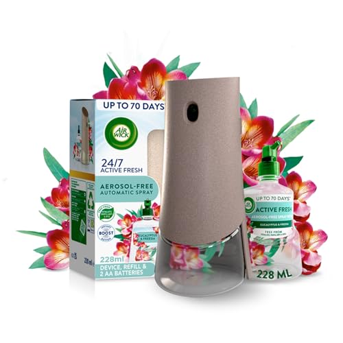 Air Wick Aerosol-Free Automatic Air Freshener Spray Kit Eucalyptus & Freesia 1 Gadget & 1 Refill (228ml) 24x7 Active Fresh Odour Neutraliser Lasts Up to 70 Days Air freshener For Home