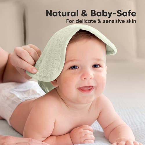 Image of 6-Pack Baby Washcloths - Soft Absorbent Viscose from Bamboo Washcloths for Face, Body, Baby Towels for Newborn, Kids, Toddlers, Infant, Gentle on Sensitive Skin, 10x10 Reusable Face Towels(Verde)