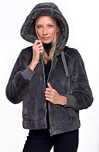 Giolshon Women Faux Fur Fleece Coat Fall And Winter Clothes Trendy Fuzzy Lovely Sherpa Jacket With Hood 1712014 Gray M #TOP2