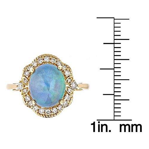 Gin & Grace 10K Yellow Gold Natural Ethiopian Opal Ring With Real Diamonds|Ethically, Authentically & Organically Sourced (Oval) Shaped Opal Hand-Crafted Jewelry For Her | Opal Ring For Women #TOP4