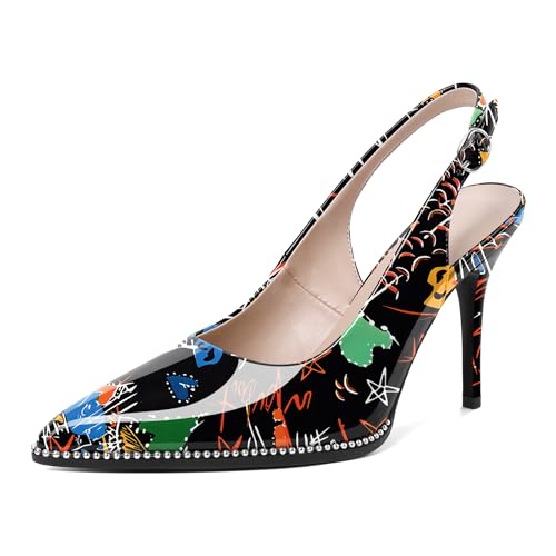 Image of SAMMITOP Women Slingback Heels Stilettos Closed Pointed Toe High Heel Silver Beaded Pumps Comfortable 3.5 Inch High Heels for Women Dressy Shoes