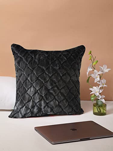 Image of Luxe Home Cushion Cover 16 inch x 16 inch Duble Side Rabbit Fur Diamond Design Covers Pack of 2 for Sofa, Bedroom, livingroom (Anthra)