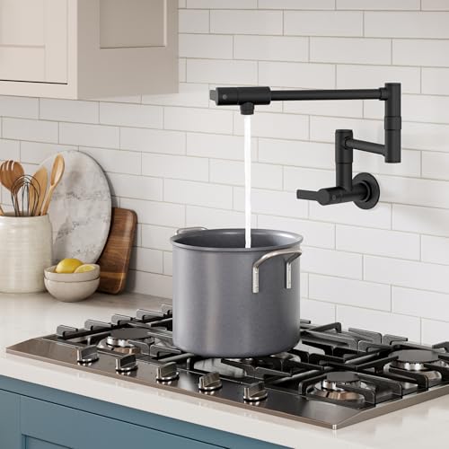 Image of KRAUS Oletto Pot Filler Faucet with Retractable Arm, Wall Mount Kitchen Faucet, Pot Filler for Stove in Matte Black, KPF-5001MB