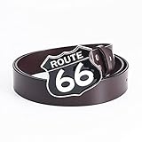 Cierre: hebilla JYWDZSH Cinturón Hombre Cinturón Punk De Cuero Marrón Route 66 Cinturón De Piel De Vaca Cinturón Personalizado Hebilla Grande Regalo Retro para Hombres Unisex, como Se Muestra, 125Cm