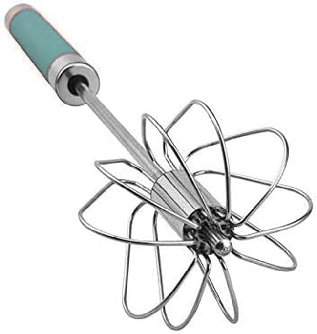 Stainless Steel Semi-automatic Egg Whisk - 3PCS Hand Push Rotary Whisk Blender (Blue) - Image 4