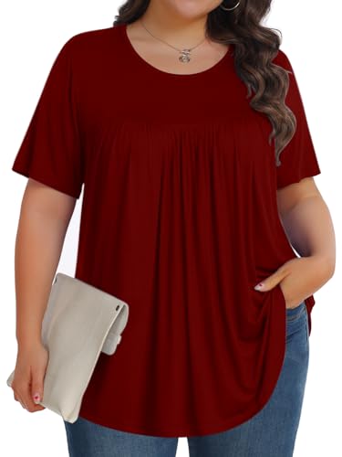 Image of Tencede Womens Plus Size Tops Tunic Short Sleeve Crew Neck Shirts Casual Soft Blouse 1X-5X