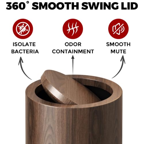 Image of 30L /8GAL Gold Brass Kitchen Trash Can,Tall Commercial Garbage can，Large Capacity FILP lid Trash can for Kitchen,Shopping mall,Elevator gate,Airport, Hotel,Commercial (Walnut)