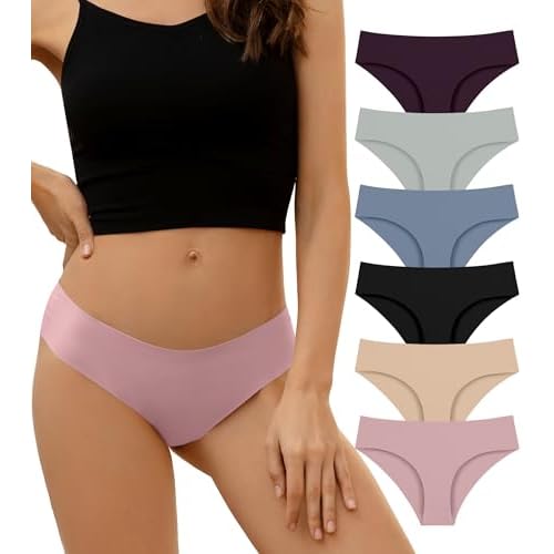 DEANGELMON Seamless Underwear for Women No Show Bikini Panties Comfortable Stretch Invisible Ladies Hipster Briefs Small Light-6 Pack