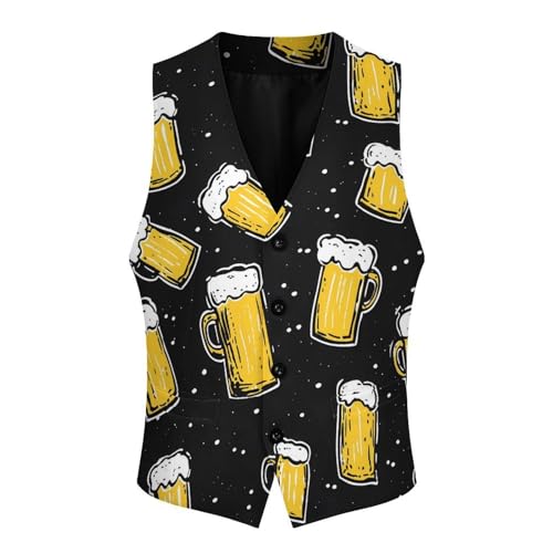 Beer Men's Suit Vests Business Formal Dress Vest V-Neck Waistcoat for Wedding Casual4