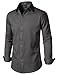 JEMITOP Men's Stretch Soft Slim Fit Dress Shirts Long Sleeve Formal Wedding Business Casual Button Down Up Shirt Dark Grey L