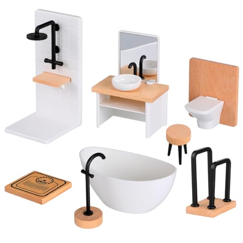NOLITOY Ensemble de salle de bain miniature pour maison de poupée - Accessoires de meubles pour décoration de maison de poupée, baignoire réaliste - Kit de...