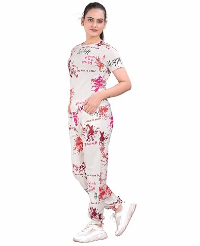 Image of Women's Printed Polyester Tracksuit Set, Lightweight Stretchable Tracksuit Suit and Gym Outfit with Side Pockets